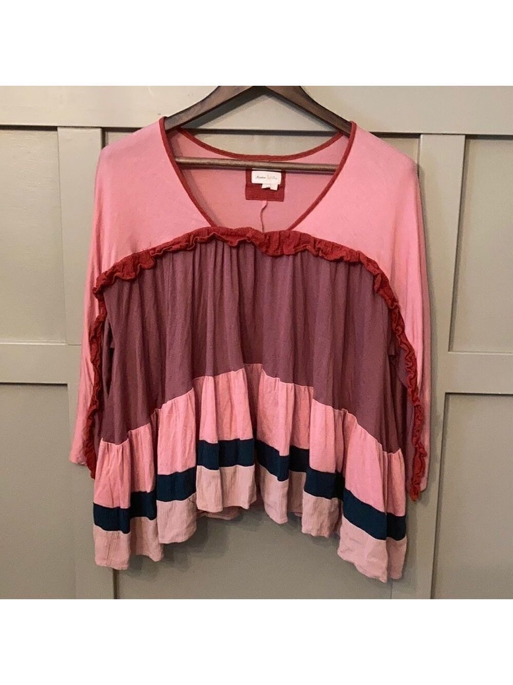 ANTHROPOLOGIE Meadow Rue Colorblock Boho Ruffle Swing Top Size Small - Picture 8 of 13
